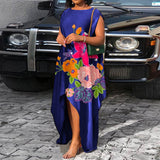 Aovica  Bohemian Summer Maxi Dress 2023 Women Vintage Floral Print Satin Dresses  Sleeveless Irregular Hem Vestidos Oversized