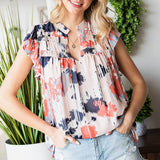 Aovica Fashion V Neck Patchwork Blouse Tops New Summer Women Short Sleeve Graceful Casual Style Print T-Shirt Pullover