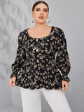 Aovica Women's Large Plus Size Blouse Floral Printing Shirt With Long Sleeves 2023 Spring Elegant Lady Outfits Clothing