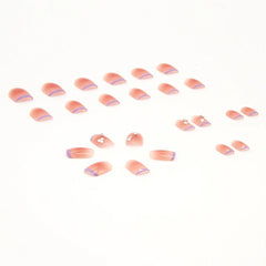 Aovica- 24Pcs/Box Square Head False Nails Blush Diamond Short Fake Nails Full Cover Press On Nail Tips Manicure Tool