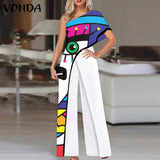Aovica Wide Leg Rompers Casual Palazzo  2023 Women Playsuits Loose Solid  One Shoulder Jumpsuits Summer Office Party Overalls