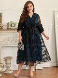 Elegant Women's Dresses For Evening Party 2022 New V-Neck Long Plus Size Dress Maxi Large Tie Waist Loose Casual Clothing