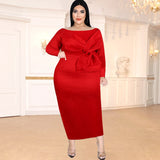 Aovica Plus Size Women Clothing Winter Long Dress Red Elegant Curve  Off Shoulder Autumn Long Sleeve Evening Party Dress Cute Bow
