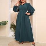 Plus Size Dresses Women Elegant Solid Color Long Sleeve Dress Casual Commuter Lapel Single-breasted Large Size Lady A-line Dress