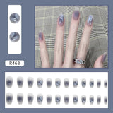 Aovica- 24pcs/pack Blue Gradient Camellia False Nails Short Ballet Fake Nail Ultra-thin Manicure Nail With Wearing Tool