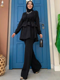 Aovica  Hijab Two Piece Muslim Sets Dress Caftan Kaftans Islam Clothing 2 Piece Set Women Loose Wide Leg Pants