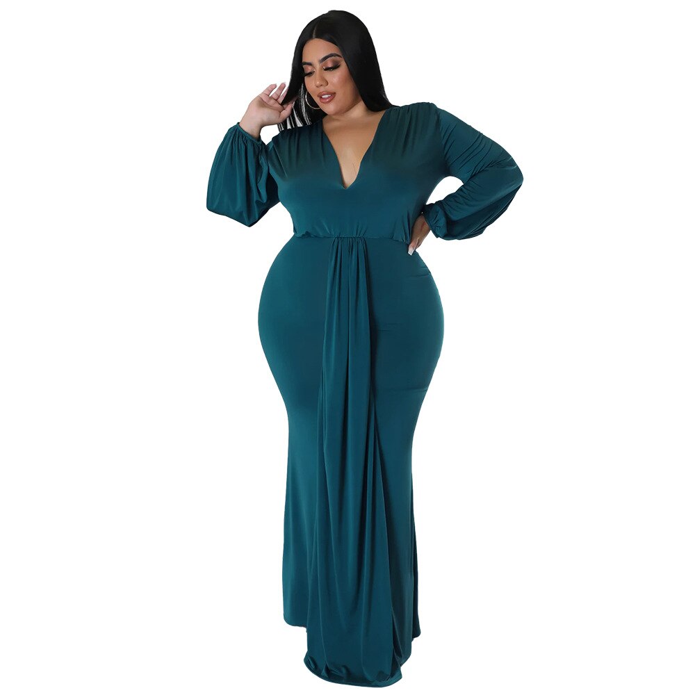 Aovica L-4XL Solid Long Sleeve V Neck Irregular Elegant Plus Size Dresses For Women 2023  Prom Clothing Fall Outfits