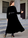 Plus Size Women Chic And Elegant Dress 2023 Autumn Long Sleeve Oversize Party Clothing With Belt Festival Formal Outfits