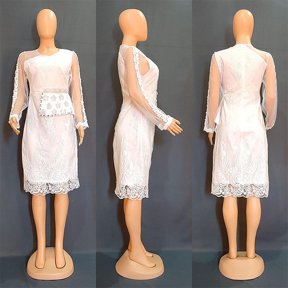 Aovica  African Dashiki Lace Dresses for Women 2023 Summer Mesh Long Sleeve Robe Wedding Party Elegant Shiny Dress Ankara Outfits