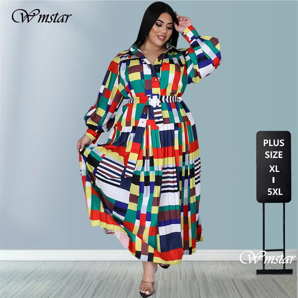 Aovica New Plus Size Dresses for Women 5XL Elegant Lady with Blet Loose  Black Long Sleeve Maxi Shirts Dress Wholesale Dropshipping
