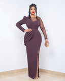 Aovica 2023 Women's Dress Fashion  Mesh Long Sleeve Patched Dress Dress Casual Elegant Party Long Women's Dress Dress