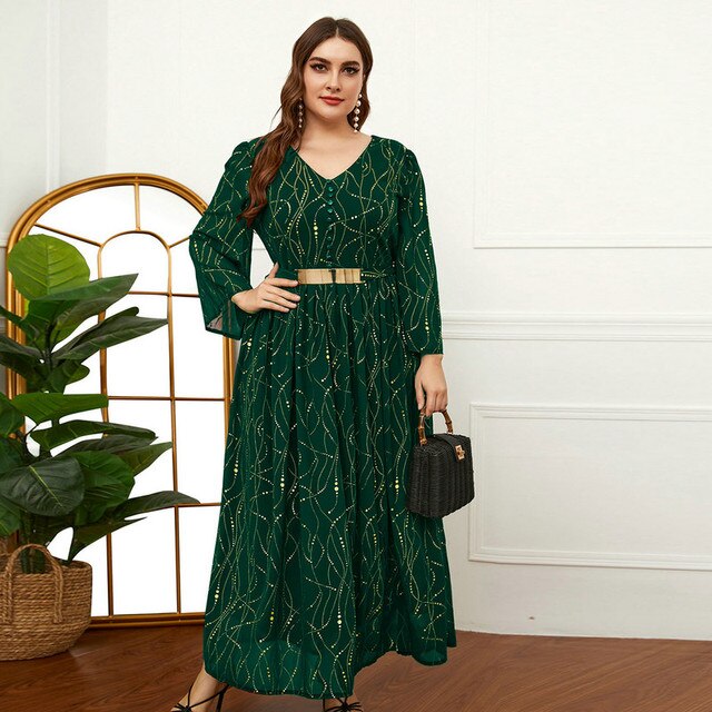 Plus Size Women Dresses Muslim Abaya Evening Party Outfits With Belt 2023 Spring Female's Festival Draped Large Clothing