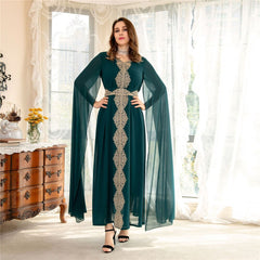 Elegant Moroccan Caftan Evening Wedding Women Dress With Cape Sleeve Formal Dubai Islamic Muslim Party Maxi Dresses Abayas Arab