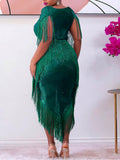 Aovica Summer Women Party Prom Dresses Sequin Tassels Midi Bodycon Dress  Luxury Irregular Tunics Evening Birthday Outfits 2023 4XL