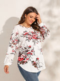 Aovica Finjani Plus Size Women Blouse 2023 New Floral Print Criss Cross Back Blouses Curved Hem Top Elegant Women's Clothing