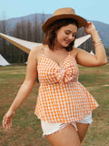 Aovica 2023 Plus Size Summer Women Tops Sleeveless V-Neck Plaid Tanks Camis Solid Bow  Club Party Beach Tees Tunic Blusas