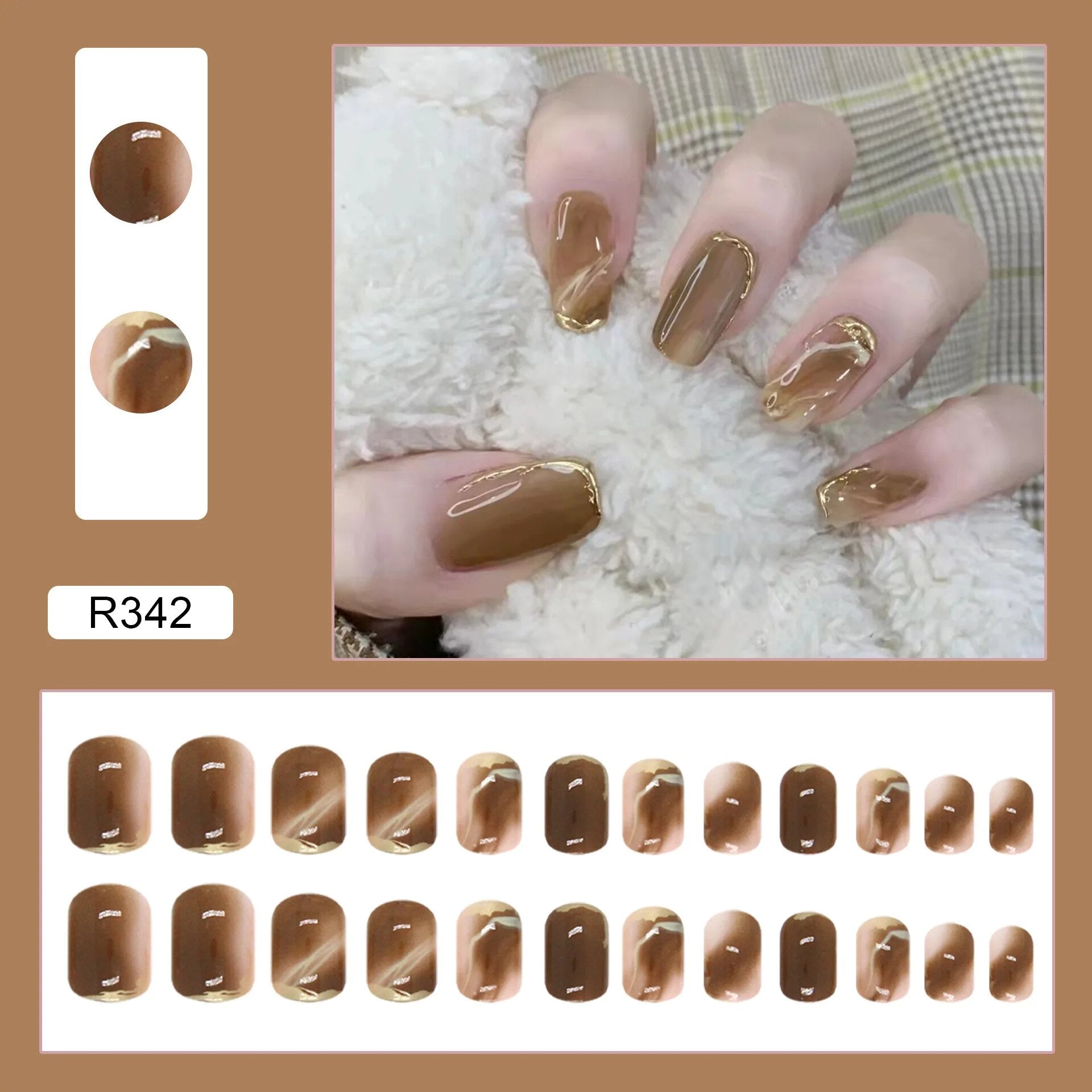 Aovica- 24pcs/box Detachable Fake Nails Smudged Golden Full Nail Art Tips Colorful Beauty Nail Artificial False Nails Tips