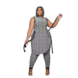 Aovica Casual Plus Size Women Clothing Two Piece Outfits Sleeveless Round Neck Bandage Crop Tops Pants Sets Urban Commute Casual