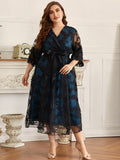 Elegant Women's Dresses For Evening Party 2022 New V-Neck Long Plus Size Dress Maxi Large Tie Waist Loose Casual Clothing