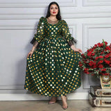 Aovica  Polka Dot Print Kaftan Dress Bohemian Chiffon Abayas Dubai Arabic Turkish Islamic Clothing Robe Femme Musulmane Eid Mubarak