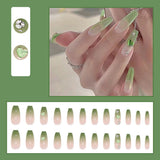 Aovica Fake Nails Set with Designs Blue Green Diamond Gradient False Nail Art Accesoires Nail Charms Nail Supplies for Professionals
