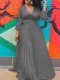 Aovica Birthday Maxi Dresses For Women Party Pleated Dress Long Sleeve  Elegant Chiffon Vintage Dress Streetwear