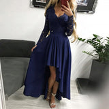 Aovica Early Autumn New Lace Women Elegant Hollow-back Patchwork Full Sleeve Summer Dress Sexy Party  V-Neck High-low Style Dresses Female