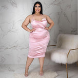 Aovica Plus Size  Dress For Women Halter Lace Up Pleated Silk Night Party Club Fashion Gowns Evening Banquet 2023