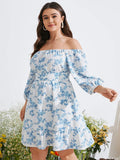 Aovica Bohemian Mini Dress Women Summer  Off Shoulder Party Beach Sundress 2023 Ruffled Plus Size Flower Printed Vestidos