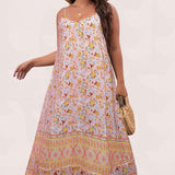 Aovica Floral Print Maxi Cami Dress For Women V-Neck Backless Elegant Large Hem Boho Long Dresses Plus Size 4XL