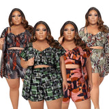 Aovica Plus Size 3 Piece Set Women's Clothing Summer Clothes Print Shorts Sets TShirt Matching Suit Wholesale Dropshipping 2022