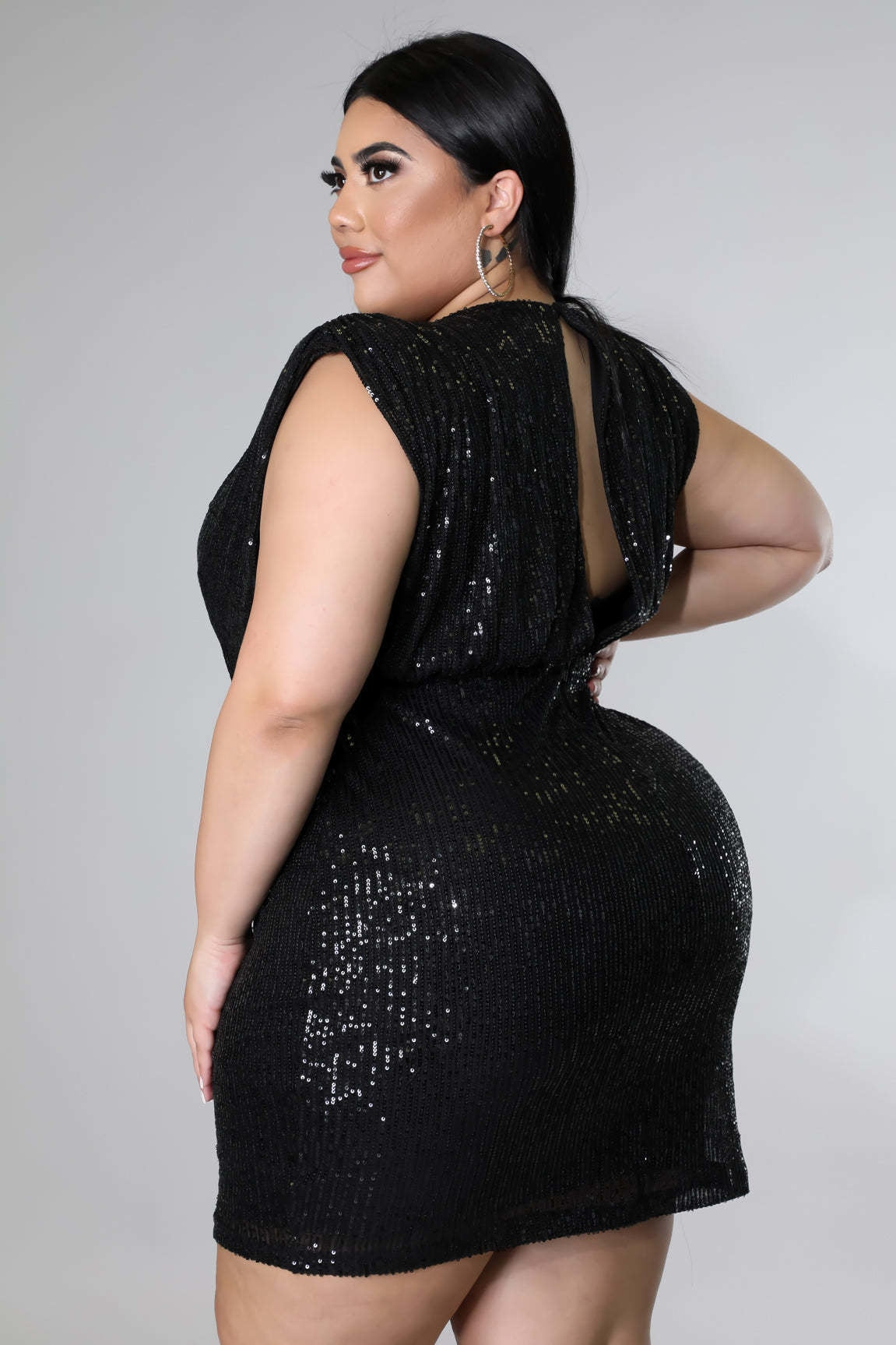 Woman's Plus Size Dresses Black Beaded  Deep V Sleeveless Hip Wrap Skirt Lady Evening Party Dress Large Mini Sequin Clothes