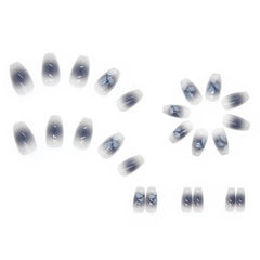 Aovica- 24pcs/pack Blue Gradient Camellia False Nails Short Ballet Fake Nail Ultra-thin Manicure Nail With Wearing Tool