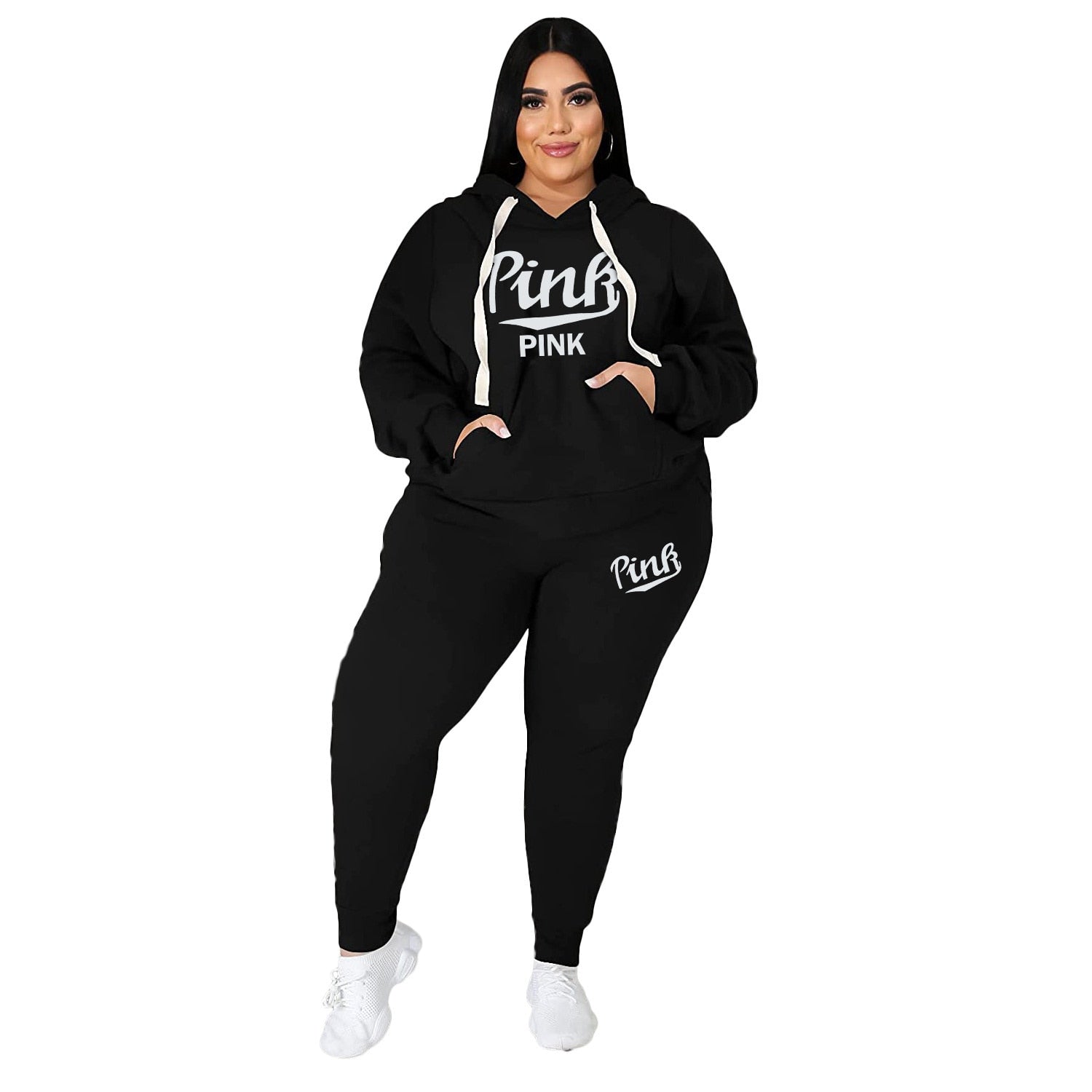 5XL Plus Size Women's Fashion Casual Sports Suit Two Pieces Autumn Winter Long Sleeve Hoodie And Pant Letter Print Outfits