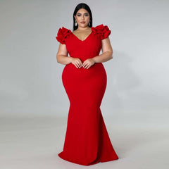 Graduation dress Plus Size Evening Dress Elegant Lady Ruffle Red Black  Backless Large Sizes Women Party Formal Maxi Long Dresses Summer 2023