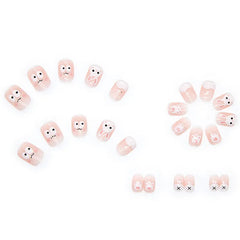 Aovica- 24pcs/box Press On False Nails Cute Bunny Nail Art Wearable Fake Nails Short Square Nails With Wearing Tools As Gift