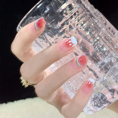 Aovica  Summer Lemon False Nails With Designs French Square Head Short Fake Nails Press On Nails Watermelon Nail Tips Beauty Manicure