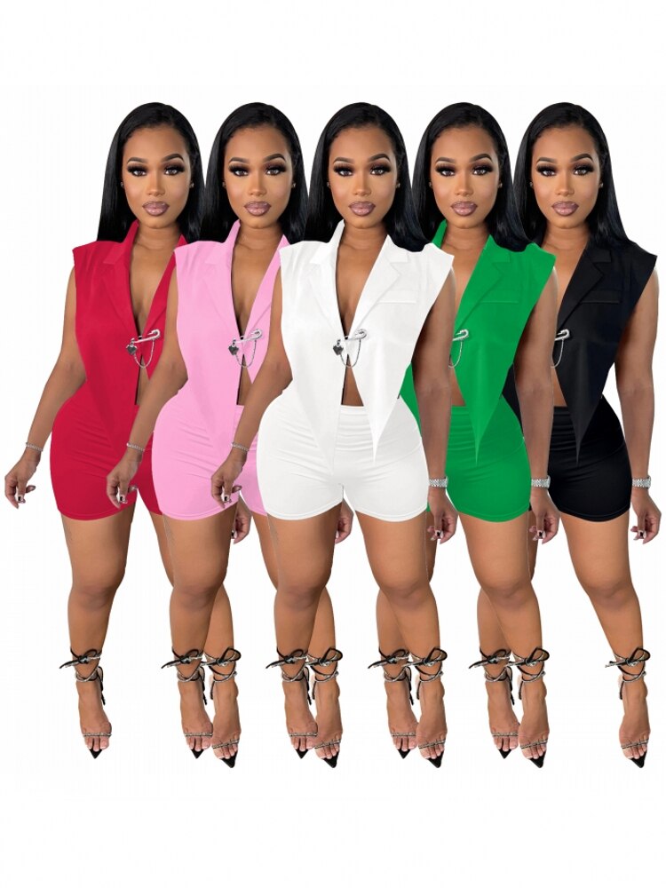 Matching Shorts Sets Fashion Temperament New Solid Color Y2K Sleeveless Shirt Female High Waist Slim Shorts Suit 2022 Summer