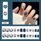 Aovica- Fake Nails Art Nail Tips Blue Smile Press on False Nail Set Full Cover Artificial Short Square 24pcs/pack With Wearing Tools