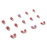 Aovica- Short Ballet Wearable Nail Aurora 3D Shiny Color-changing Butterfly Icing Transparent Gradient Blush Manicure False Nails