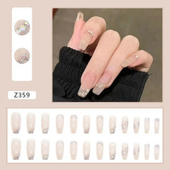 Aovica- 24pcs/box Press On False Nails Cute Nail Art Wearable Point Drill Fake Nails Heart Tips With Wearing Tools