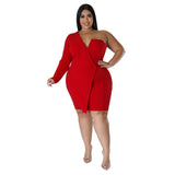 Aovica Plus Size  Lady Night Party Mini Dress For Women One Shoulder Long Sleeve Irregular Bodycon Short Vestidos Banquet Gowns
