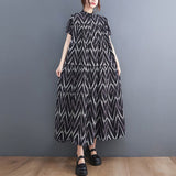 Aovica Early Autumn New Women Summer Geometric Print Dress Short-sleeved Loose Fit Large Swing Maxi Ladies  Dress