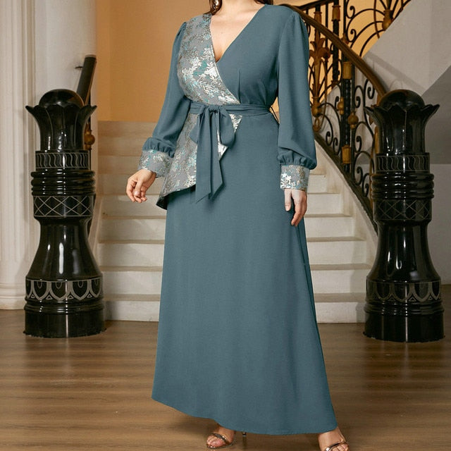 Aovica  2022 Spring Women Plus Size Maxi Dresses Chic Casual Elegant Oversized Large Green Long Sleeve Evening Party Prom Clothes