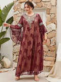 Plus Size African Dresses Women Traditional Muslim Hijab Double Embroidery Kaftan Maxi Dress 2023 Spring Casual Clothing