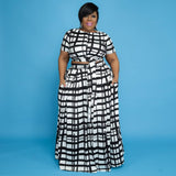 Aovica Plus Size Women Clothing Two Piece Dress Sets Wholesale Dot Print Crop Top Elastic Waist Maxi Skirt Fall Clothes Urban