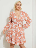 Aovica 2023 Plus Size Summer Dress Women Long Sleeve Floral  V Neck Party Beach Bohemian Sundress Knee Length Vestidos