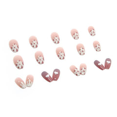 Aovica- 24Pcs/Set Short Ballet Fake Nails French Contracted Artistic Line Nail Arts Manicure Milk Heart False Nails With Design