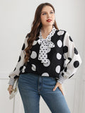 Plus Size Women's Sweater Fashion V-Neck Loose Pullover Dot Print Large Size Casual Elegant Women's Long Sleeve Top