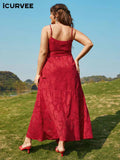 Aovica Elegant Red Lace Maxi Dress 2023 Summer Women  V Neck High Slit Bandage Evening Party Sundress Plus Size Long Robe